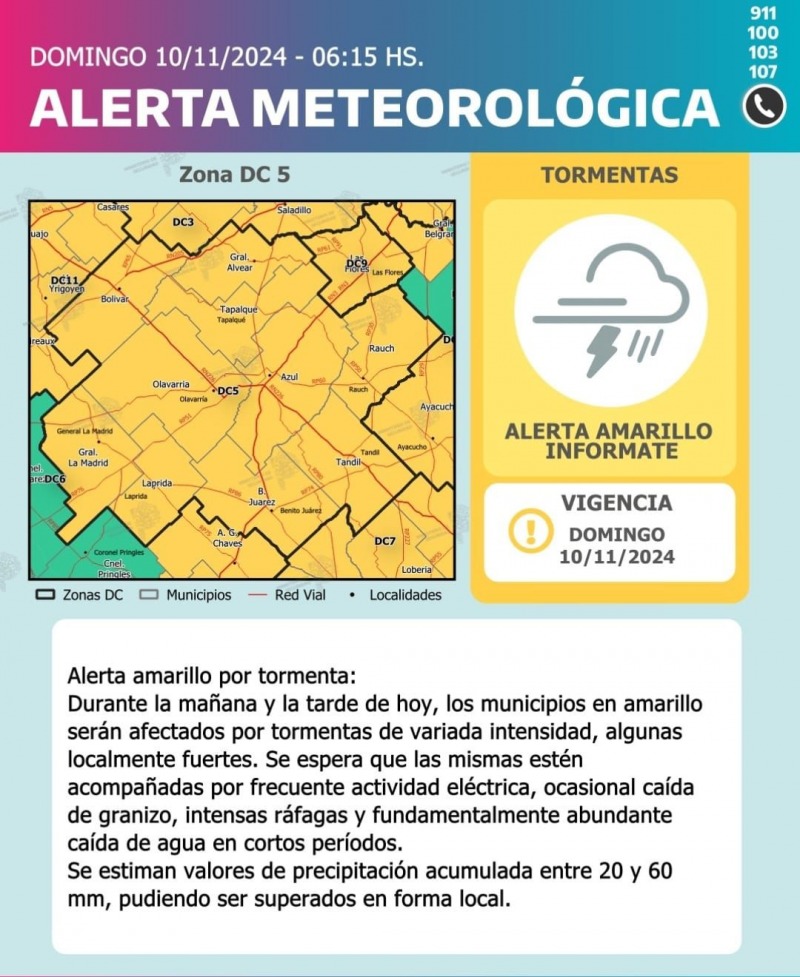 Alerta amarillo por tormentas en gran parte de la Provincia